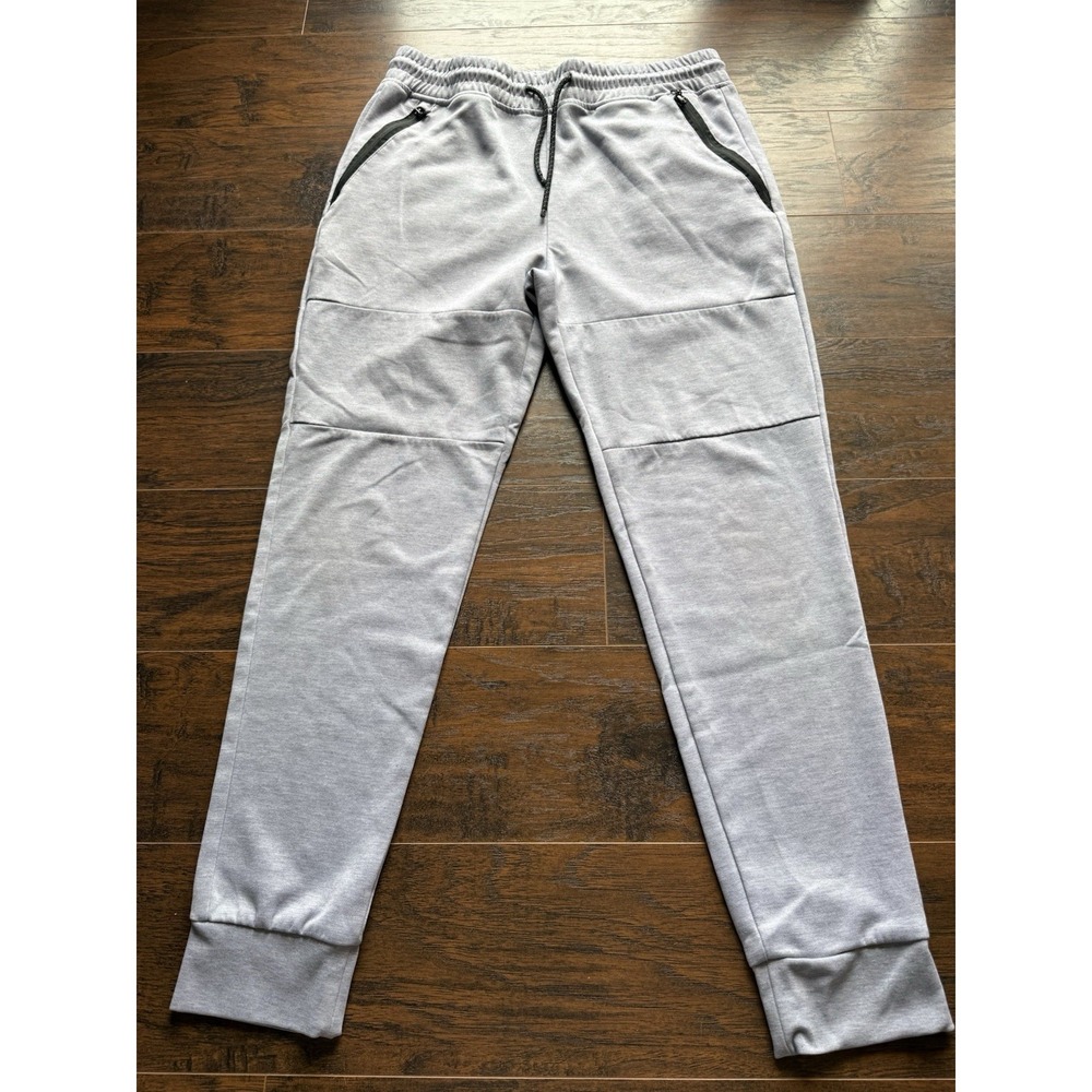 Mens Gray Jogger Sweatpants Size L WT02 Zip Pockets Athletic Tapered Pants